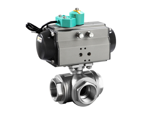 Pneumatic three-way ball valve thread